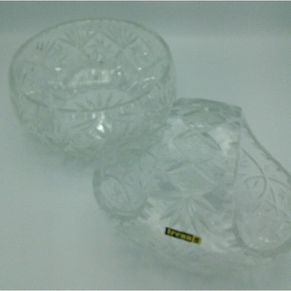 Irena 24% Lead Crystal Bowl & Matching Basket Easter Set With Stars & Palms 2 pc
